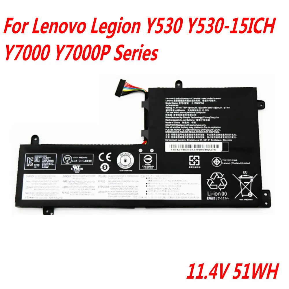 

NEW 11.4V 52.5WH L17M3PG3 Laptop Battery For Lenovo Legion Y530 Y530-15ICH Y7000 Y7000P Series L17C3PG1 L17L3PG1 L17M3PG1