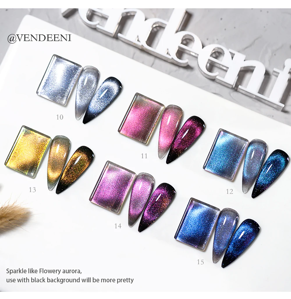 Vendeeni Neuer Bunter Kristall-Katzenaugen-Gel-Nagellack 9D Aurora Katzenaugen-Gel-Lack Magnetischer Hybrid UV Soak-Off Gel-Lack – Detail 3