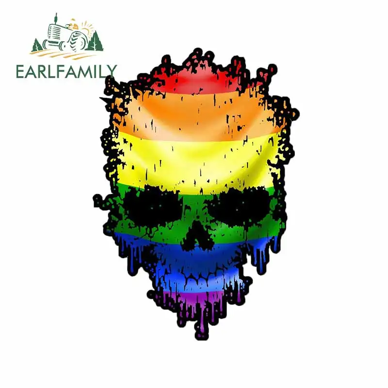 EARLFAMILY 13cm x 9.2cm Dripping Skull with Lgbt Flag External Vinyl Car Stickers