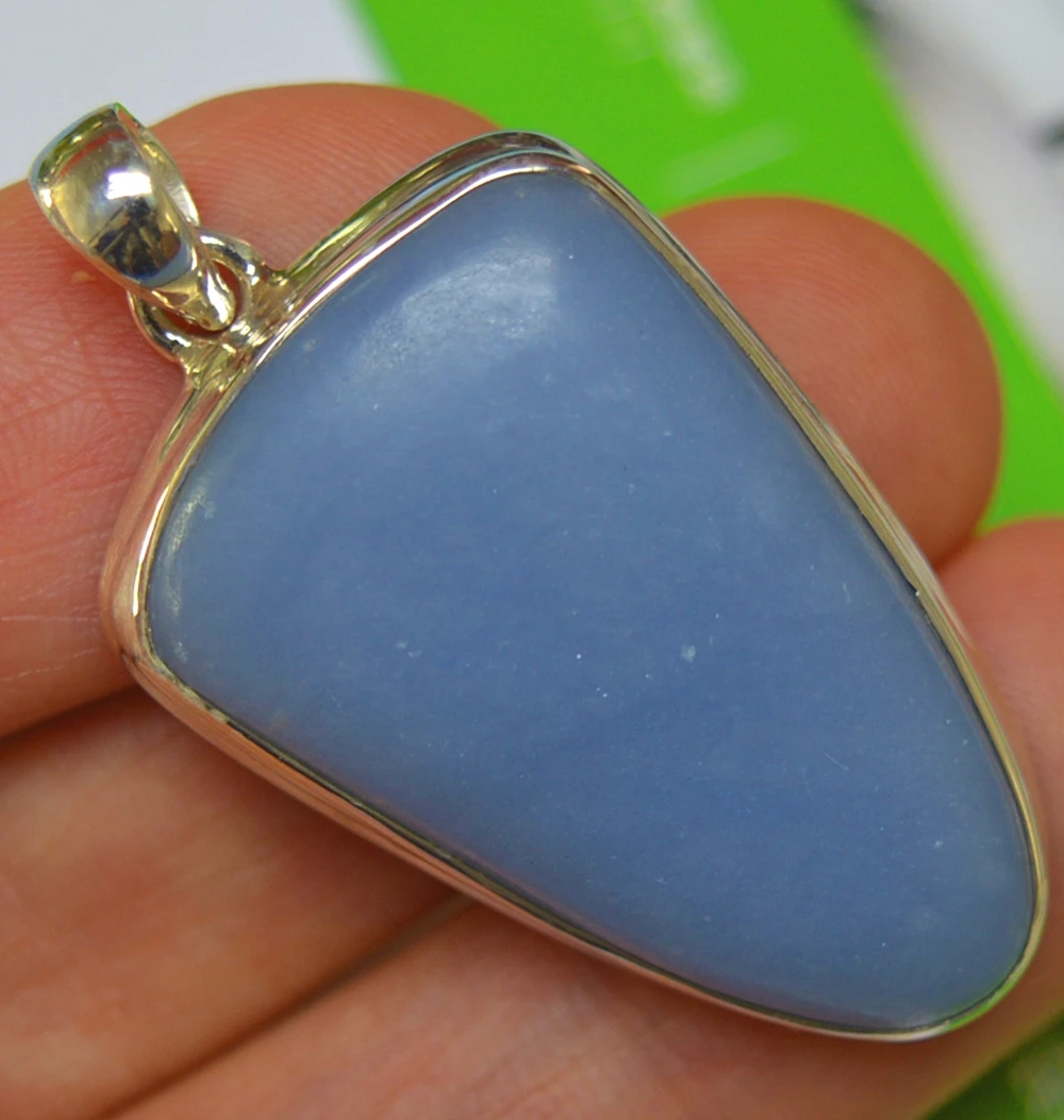 

Genuine ANGELITE Pendant 925 Sterling Silver, Women Hand Made Fine Jewelry Gift, 44.5 mm, AP7085