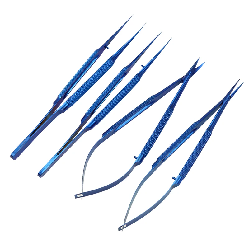 4pcs/set 14cm Titanium microsurgical instruments microsurgery instruments Kit scissors needle holder forceps