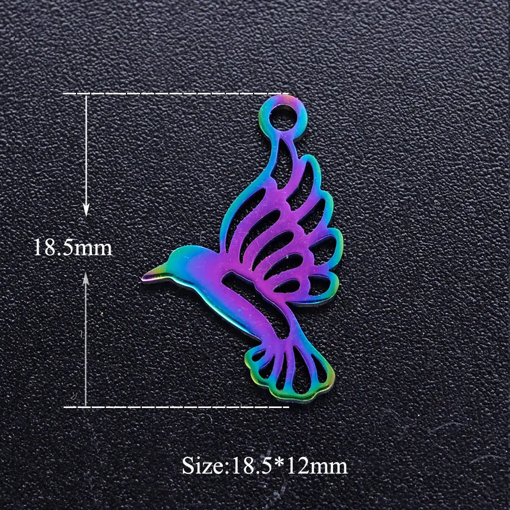 5pcs/lot 316 Stainless Steel Hummingbird diy Charms With Rainbow Plated Wholesale Charm for Necklace Finding Charm Suppliers