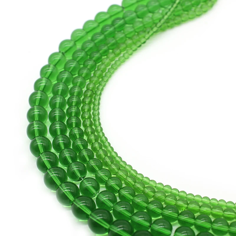 Natural Stone Smooth Green Glass Beads  Round Loose Spacer Beads for Needlework Jewelry Making 4-12mm DIY Bracelet Wholesale