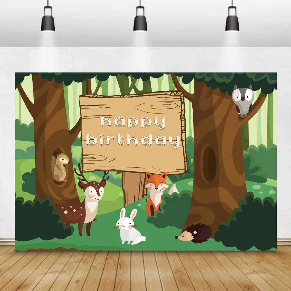 

Cartoon Jungle Safari Baby Shower Birthday Party Decor Photography Background Forest Wild Animals Child Portrait Custom Backdrop