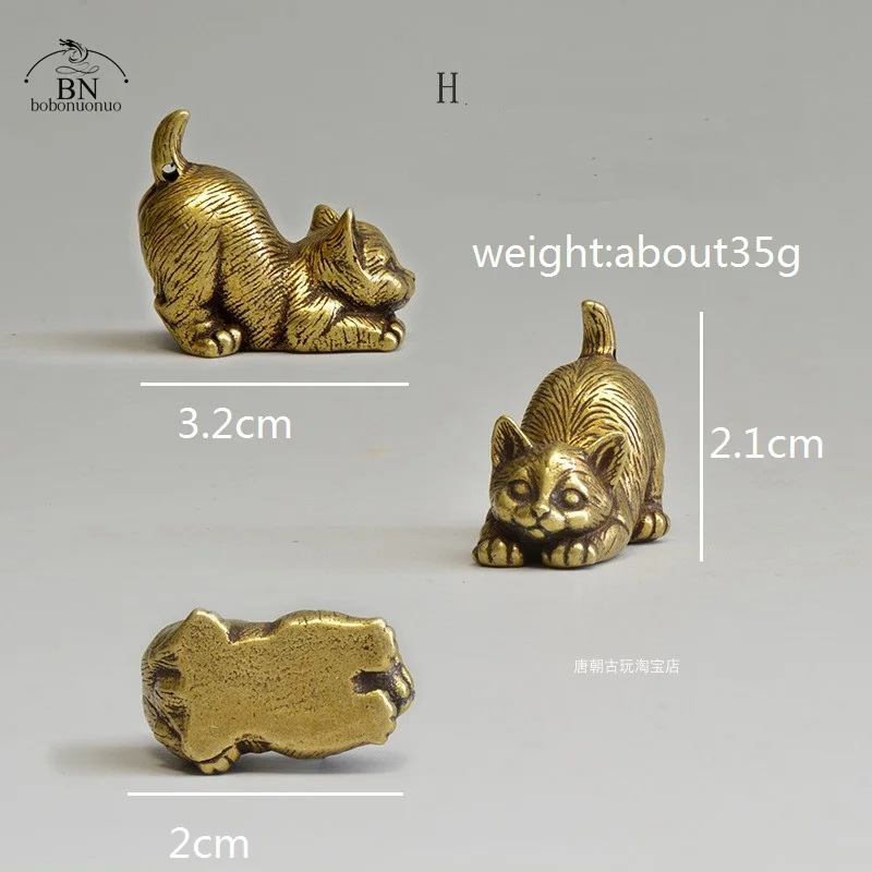 8 Styles Available Brass Cute Cats Figurines Miniatures Desktop Ornaments Classical Small Animal Tea Pet Home Decors Accessories