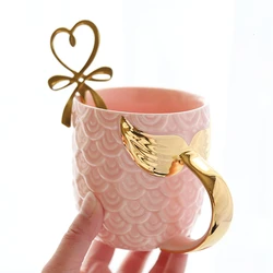Creative Gold Coffee Mugs Mermaid Ceramic Cup Morning Milk Cup Travel mug Tea Cup Christms Gift For Girlfriend Tableware Decor
