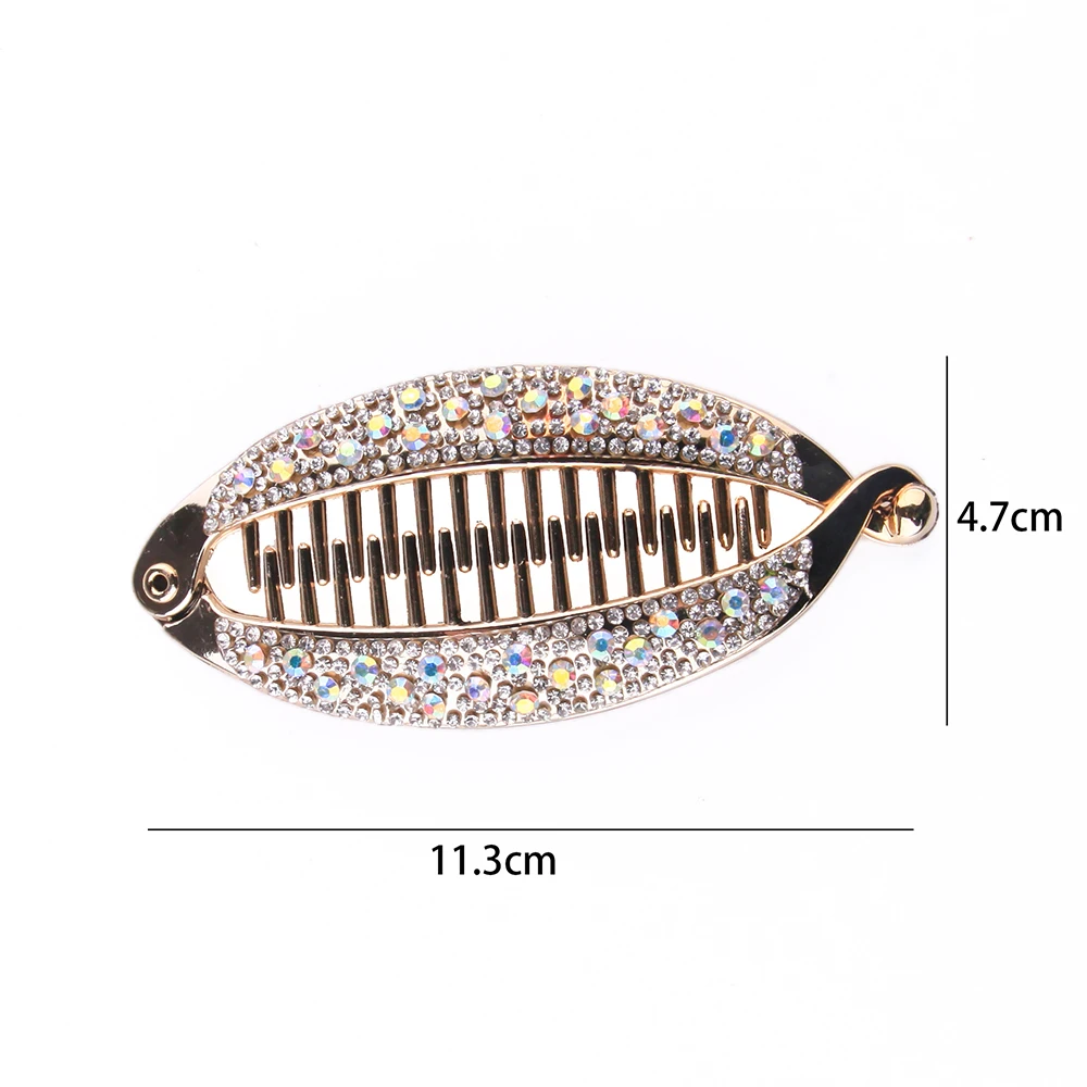 Hair Claws Rhinestone Fish Clip Banana Shape Barrettes Hairpins Hair Accessories For Women Hair Clip Clamp DIY Accessories D3A07