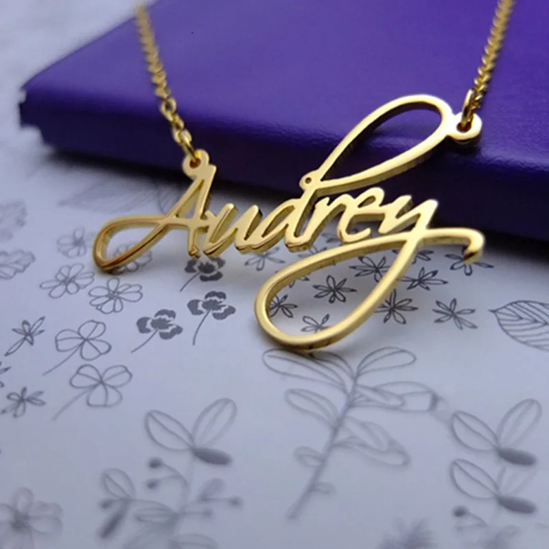 

Memorial Gift Personalized Signature Name Necklace Hand Writing Jewelry Custom Cursive Nameplate Choker Handmade Bijoux Femme