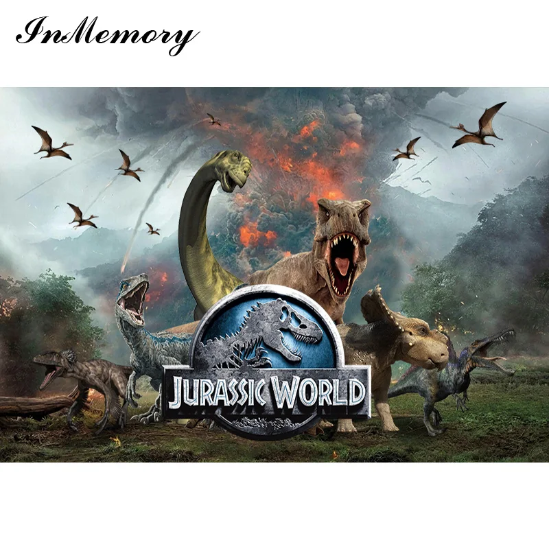 InMemory Jurassic World Background Photography Studio for Birthday Boy Customize Photo Backdrops Dinosaur Party Decorations