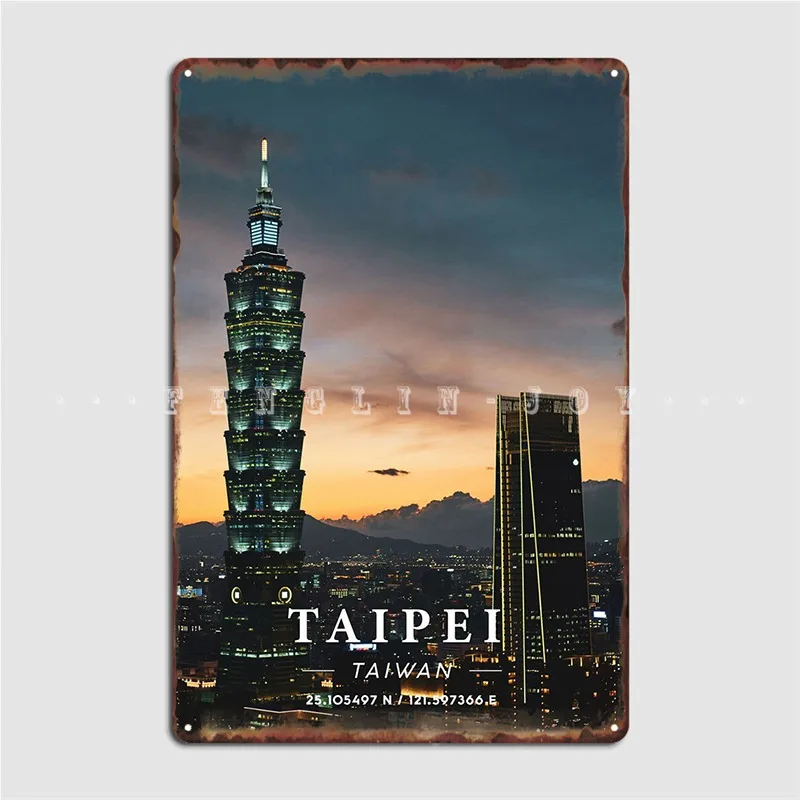 Taipei Coordinate Art Poster Metal Plaque Wall Pub Wall Funny Mural Painting Tin Sign Posters