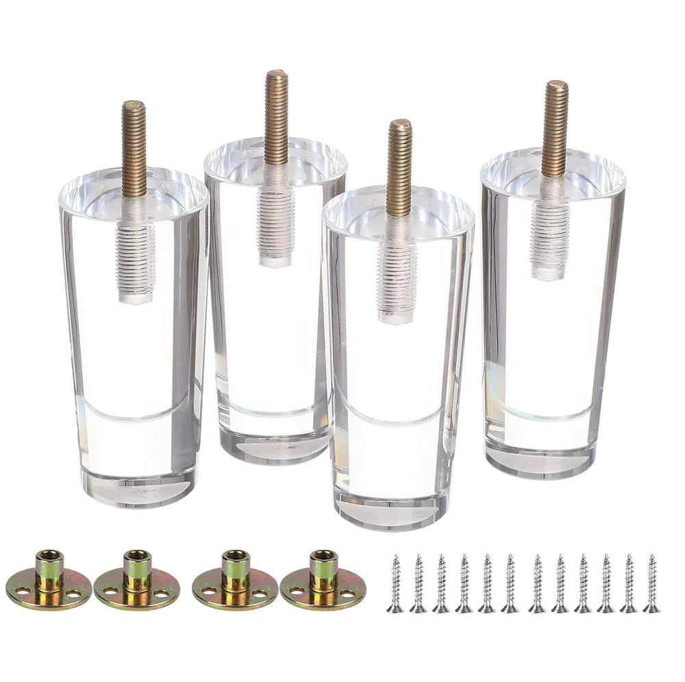 4Pcs Clear Acrylic Sofa Legs DIY Round Replacement Furniture Legs for Cabinet Dressser Couch Ottoman Footstool TV Stand