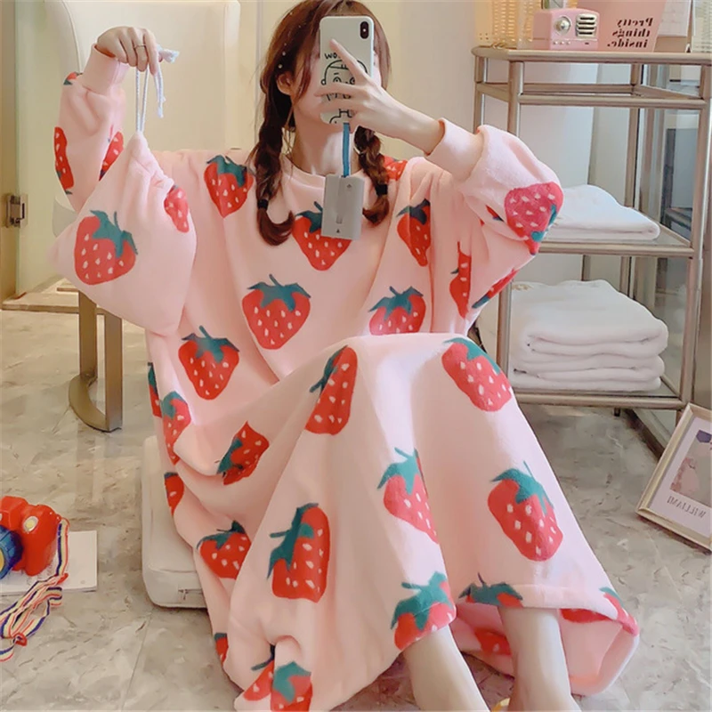 

Net Red Nightdress Autumn And Winter Thickened Night Dress Coral Velvet Long Section Sleep Warm Yukata Luxury Brand Home Service