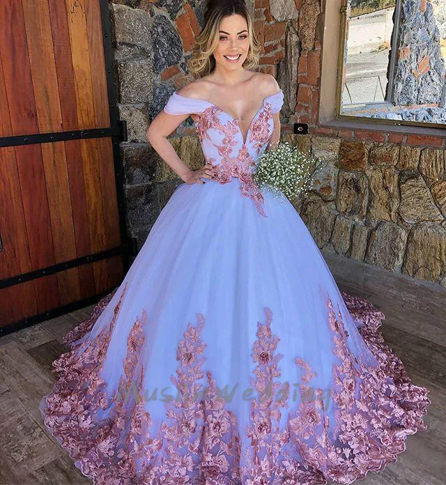 Vestido de baile árabe de quinceañera, elegante vestido de encaje rosa con hombros descubiertos de 15 años, de tul blanco hinchado, dulce vestido de 16 años 2020