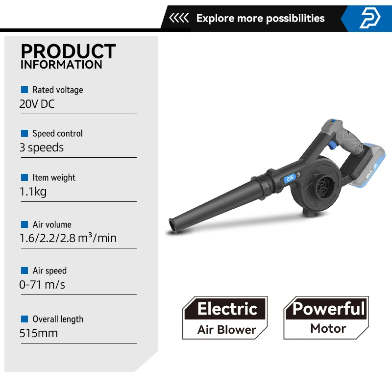 Imagem -02 - Prostormer-elétrica sem Fio Jardim Air Blower Velocidade Variável Aspiração Coletor de pó Computador Ferramentas 20v