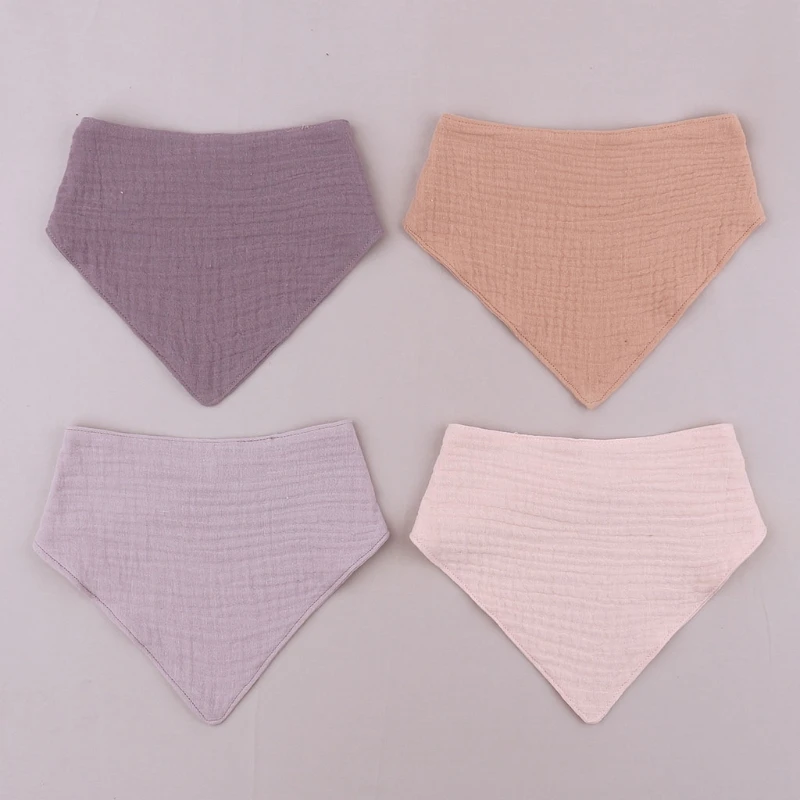 4 Buah Kapas Lembut Oto Bayi Warna Solid Kancing Jepret Syal Segitiga Baru Lahir Makan Oto Bandana Kain Sendawa Bayi Hadiah Mandi