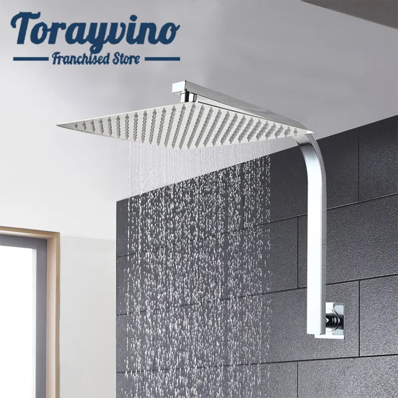 

Torayvino AU 10 Inch Bathroom shower faucet head & arm double Chrome shower head Wall Mounted Square Rainfall Mixer Spray Tap