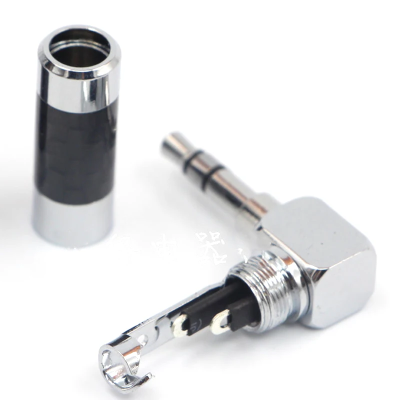 HIFI 2Pcs Right Angle Rhodium Plated L 3.5mm 3 Pole Stereo Male Stereo Mini Jack Plug Solder Carbon Fiber Body Connector