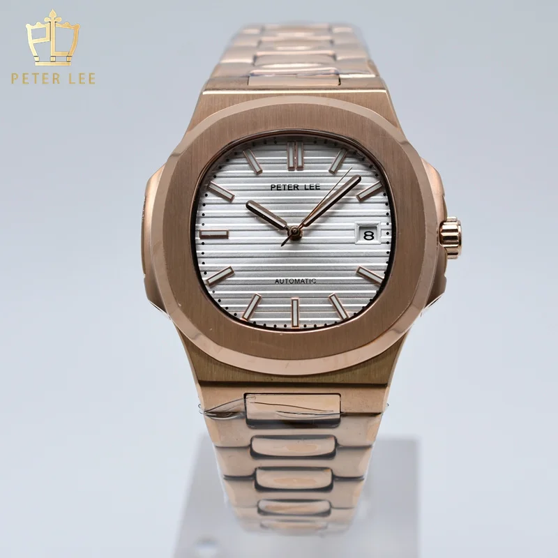 PETER LEE 40mm Luxury Watch For Men Hot Selling Rose Gold Mechanical Automatic Designer Wristwatches Stainless Steel Auto Date