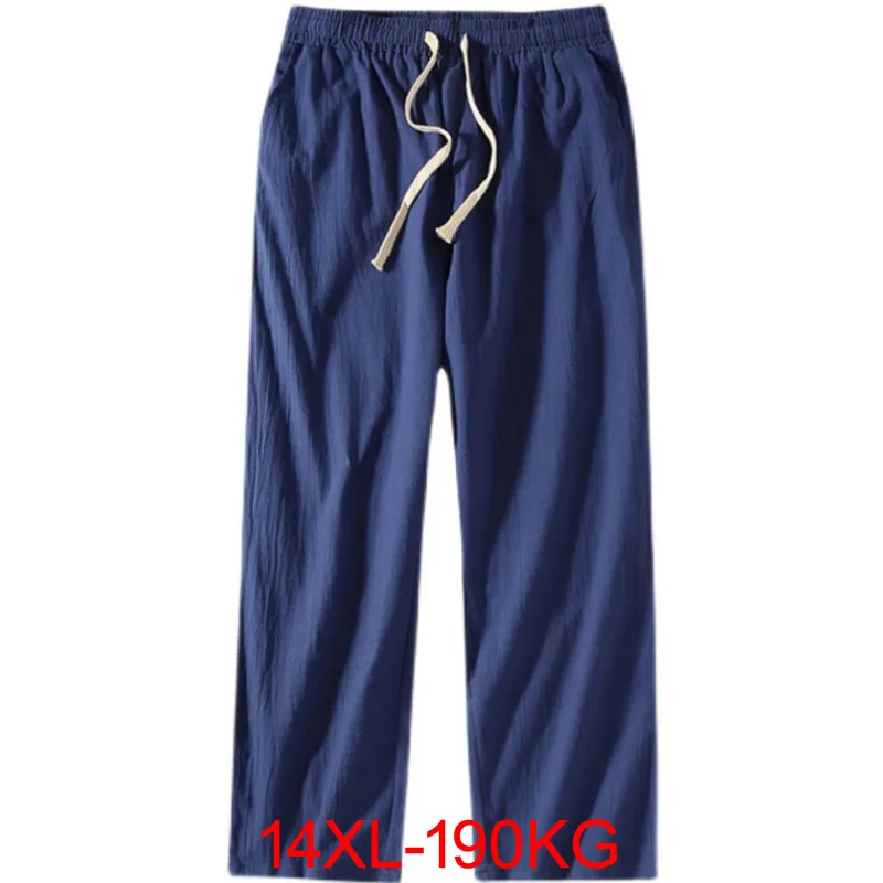 spring summer men home wear sleep pants cotton linen chinese style pants vintage Straight plus size 11XL 9XL 14XL pants Stretch