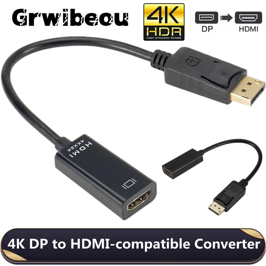 Grwibeou 4k dp para hdmi-compatível macho para fêmea displayport adaptador cabo para tv pc mini projetor monitor de televisão projetor