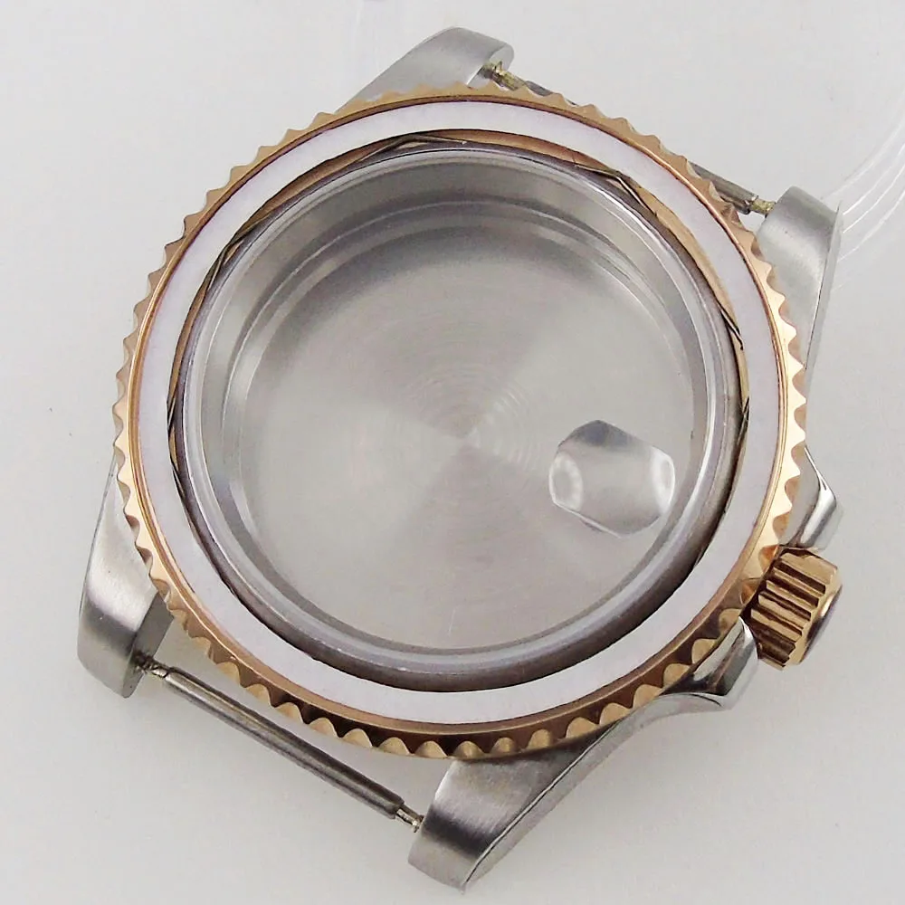 40mm Rose Gold Plated Watch Case Fit For NH35/Miyota 8215/ETA 2836/DG 2813 Sapphire Glass solid/316L Bracelet Rotating Bezel