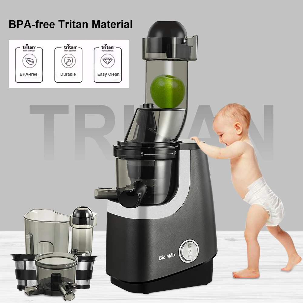 BioloMix Entsafter Maschinen Langsam Kauen Entsafter Extractor Breite Rutsche für Hohe Nährstoff Obst und Gemüse Saft