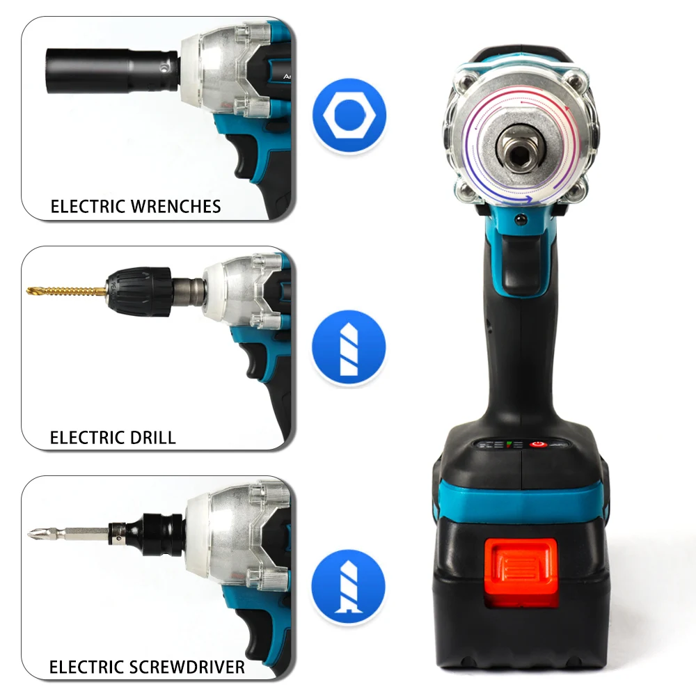 Cordless Impact Wrench 21V Brushless Electric 350N.m Rechargeable 1/2 Inch Drill Power Tools Compatible With Makita 18V Battery