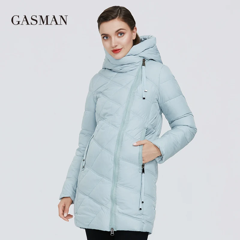 Gasman 2022 preto zíper fino roupas de inverno jaqueta feminina moda com capuz bio casaco feminino quente parkas longo puffer jaqueta 18806