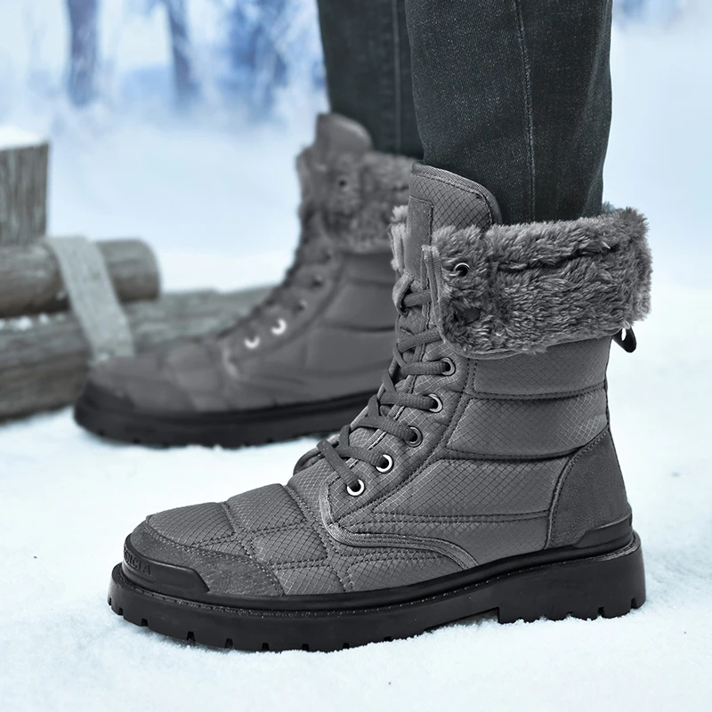 

Men's leather boots Winter outdoor snow boots plus size fashionable high top casual sports boots Simple and versatile men boots