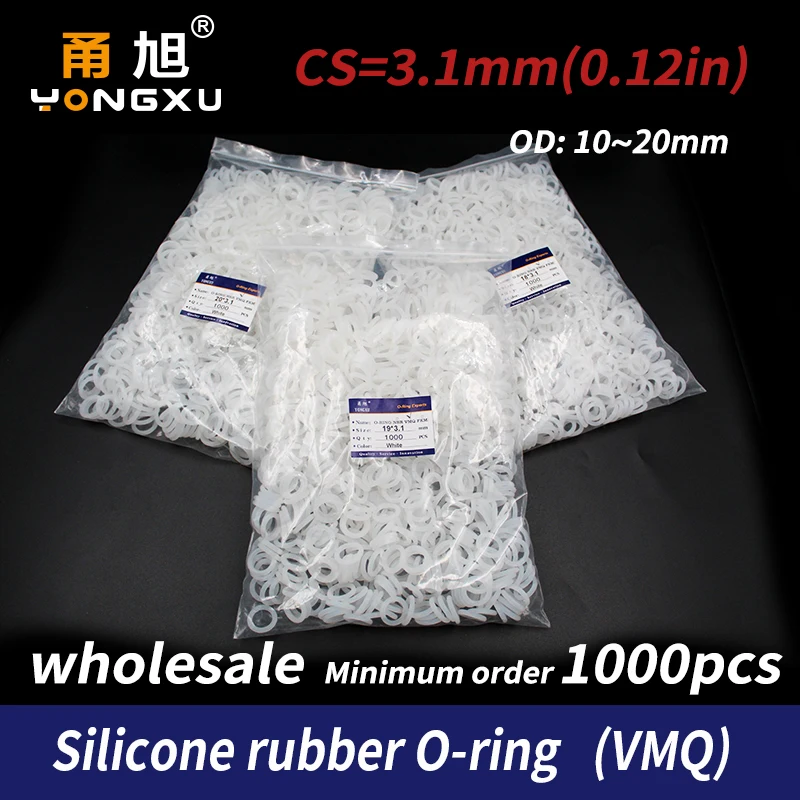 1000PCS/lot Silicon wholesale Silicone/VMQ 3.1mm Thickness  OD10/11/12/13/14/15/16/17/18/19/20mm O Ring Seal Rubber Gasket Rings