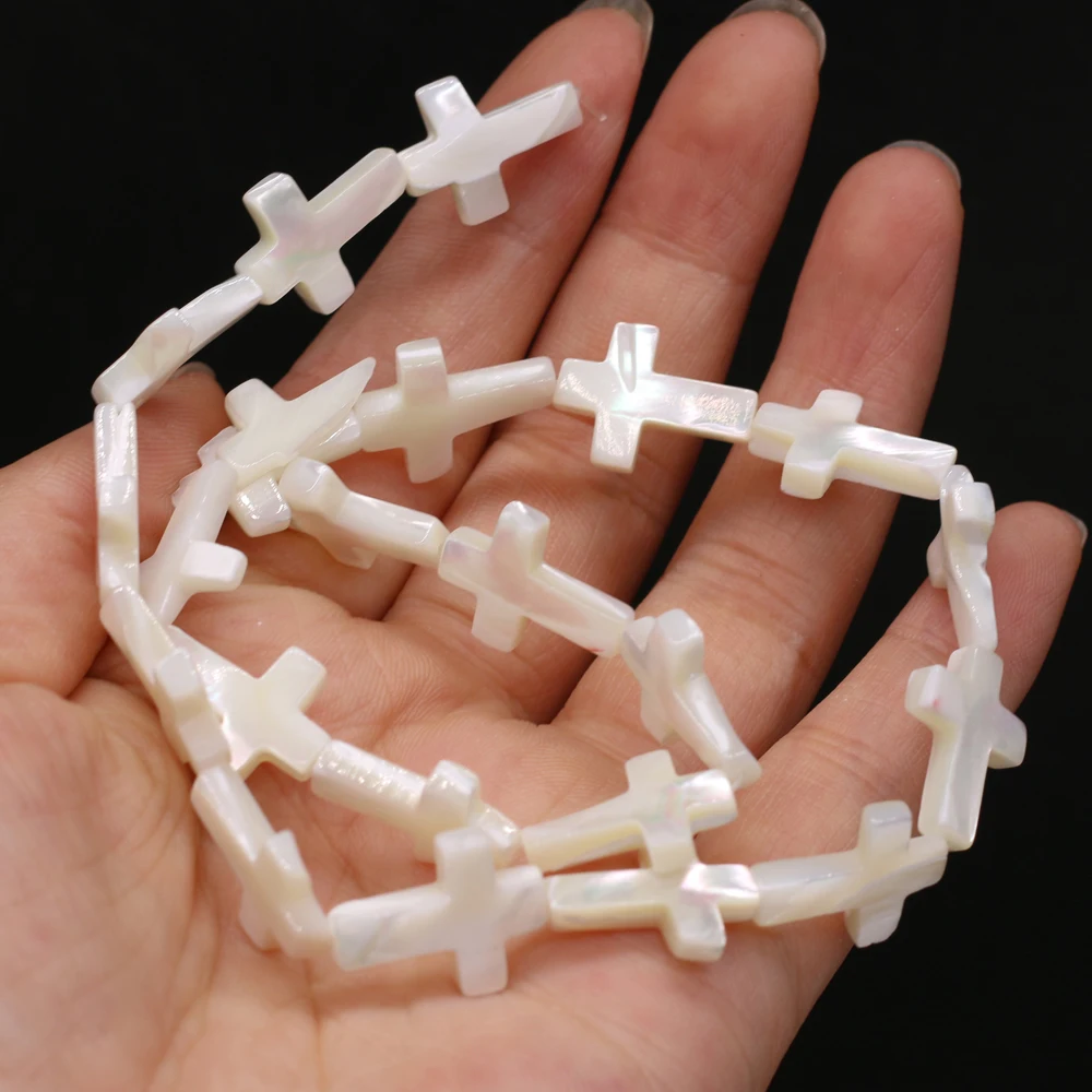 

Natural White Shell Beads Cross Shape Pearl Mother Of Shell Loose Beads for Jewelry Making DIY Bracelet 38cm