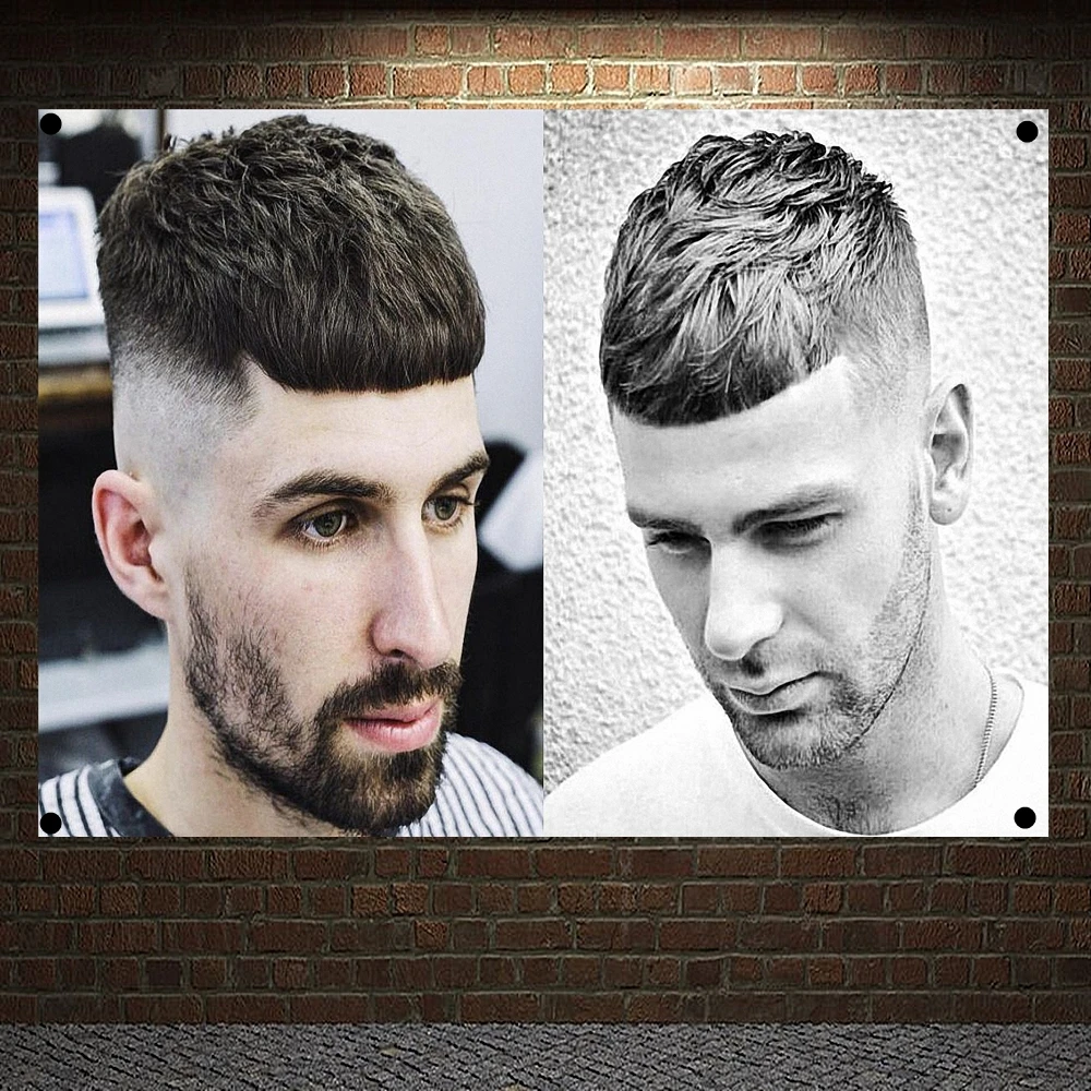 

The Classic Pompadour Haircut with Beard Posters Wall Sticker, Tapestry Flag Banner Hair Salon Barber Shop Home Decoration C3