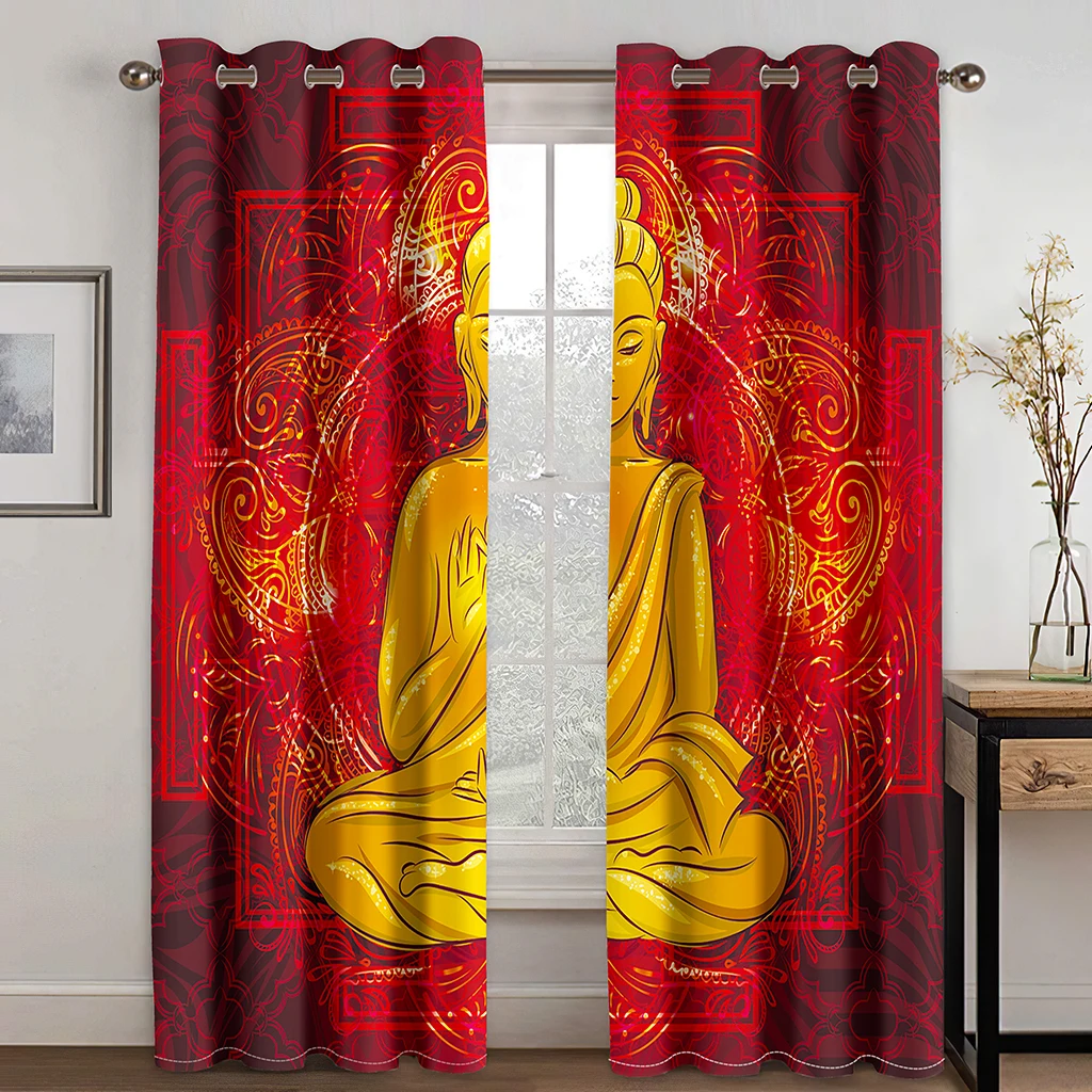 Buddha Blackout Curtain for Adult Bedroom Window Curtain Decor Living Room Thermal Insulated Drapes Decor (2Panels) Cortina カーテン