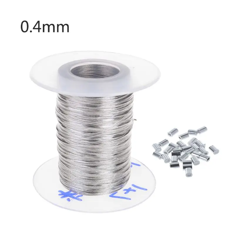 

100m Stainless Steel Wire Rope Soft Fishing Lifting Cable with 30Pcs Aluminum Ferrules 0.3mm/0.4mm/0.5mm