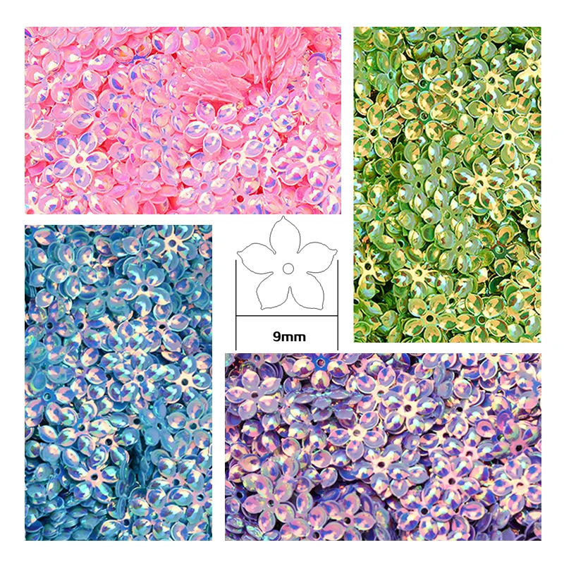 9mm 6 petals Flowers Sequin Cup Round Five-finger Loose PVC Sequins For Crafts DIY Sewing Gament Wedding  Clothing Accessories