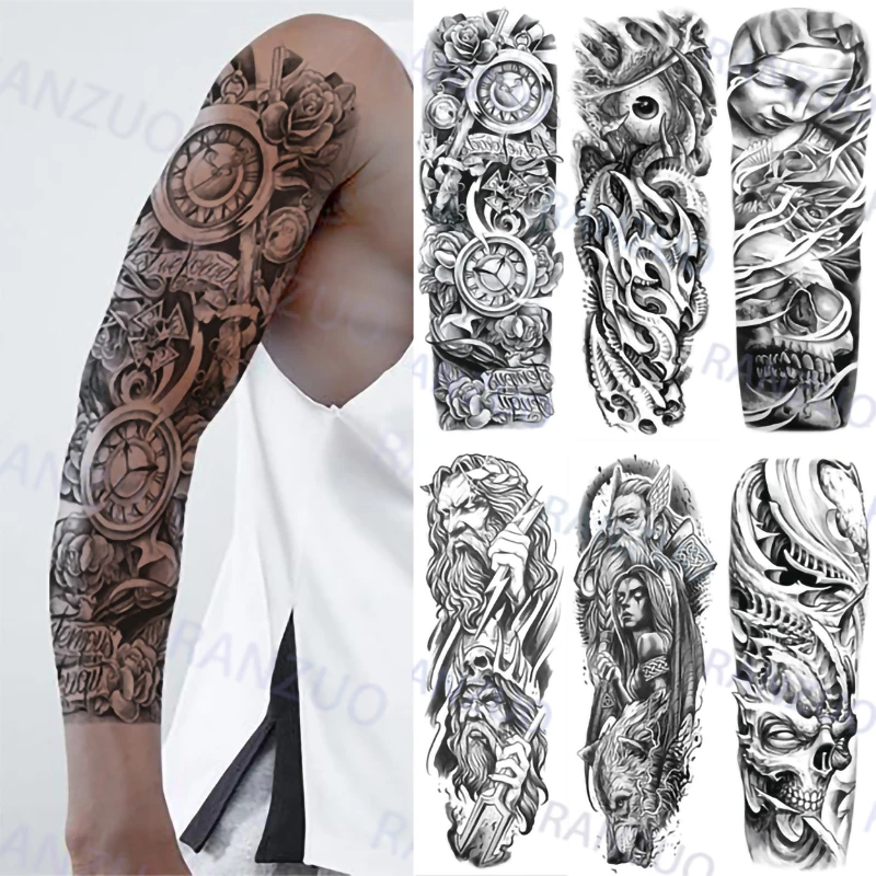 Fashion Waterproof Fake Tattoo Temporary Tattoo Stickers Mechanical Skull Wolf Rose Fake Tattoo Men And Women