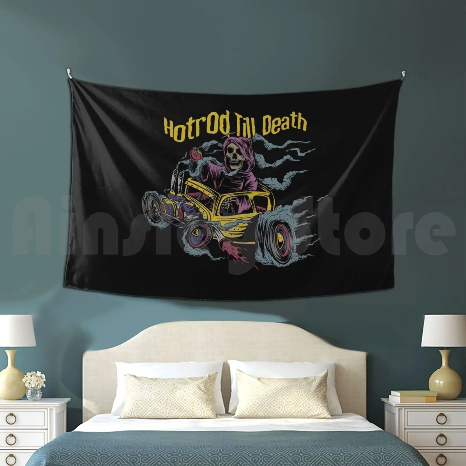 Hotrod Till Death Customized Tapestry Vector Classic Hotrod Car Vintage Retro Old Isolated American Hot