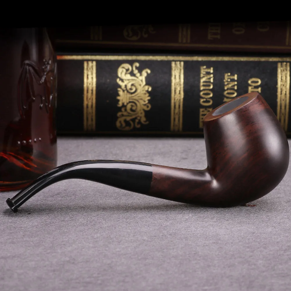 Durable Handmade Nature Ebony Wooden Smoke Tobacco Smoking Wood Bowl Pipes + Plastic Holder + 9mm Pipe Filters Accessories