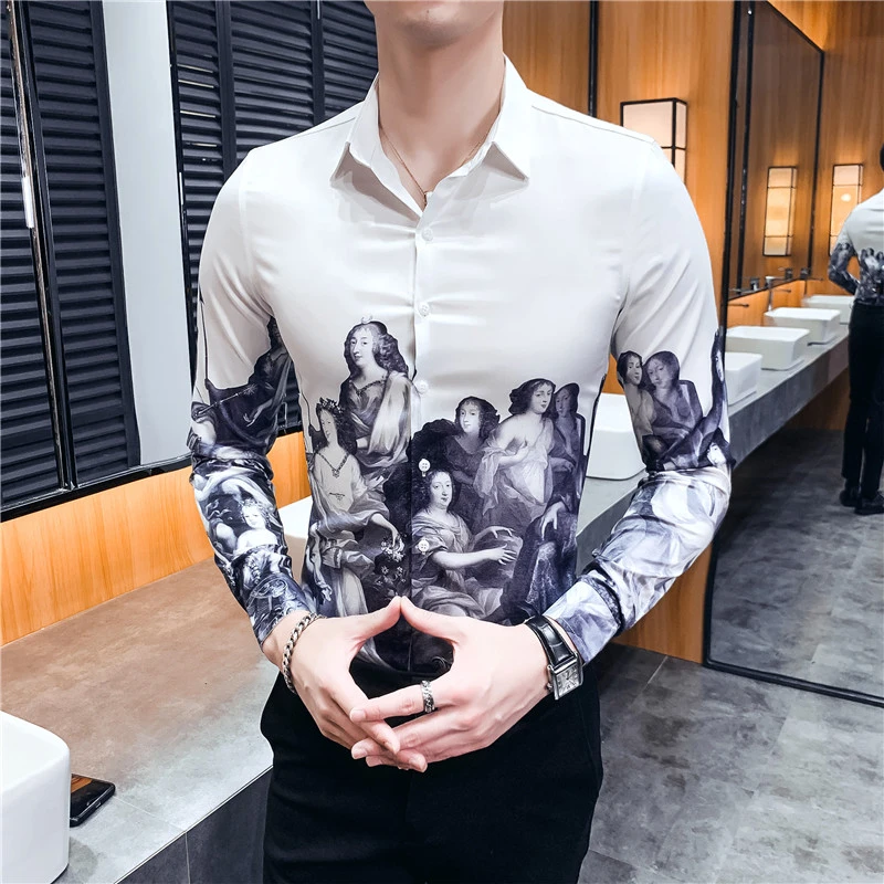 

Style 2020 European Long Sleeve Mens Dress Shirts Camisa Masculina Club Party Prom Streetwear Social Clothing Casual Men Shirt