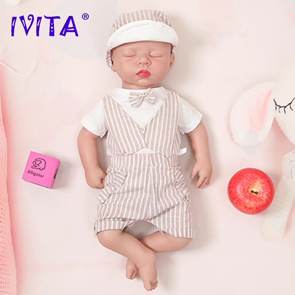 Ivita Wg1507 46Cm 3.2Kg Ogen Gesloten Hoge Kwaliteit Full Body Siliconen Reborn Baby Poppen Realistisch Speelgoed Voor Kinderen Kerstcadeau