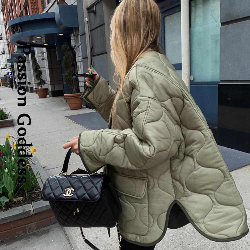 Fashion Women Oversized Quilted Coats Warm Cotton-Padded Jacket Single-breasted Big Pockets Loose Outwear Cotton Coats & Jackets