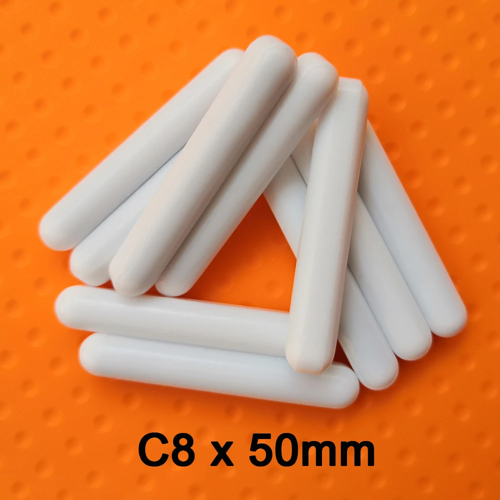 C8x50mm Laboratory Magnetic Stir Bar PTFE Stirring Bars Without Pivot Ring White Spinbars , Cylinder Shape , 10pcs