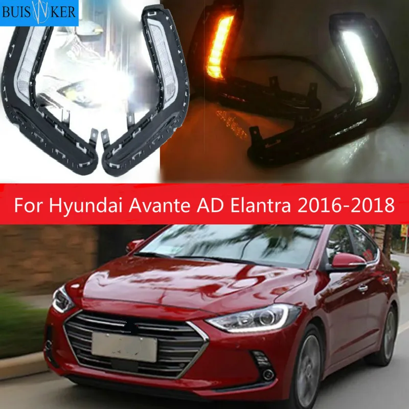 

1Set 12V ABS LED Car DRL Daytime Running Lights With Turn Yellow Signal For Hyundai Avante AD Elantra 2016 2017 2018