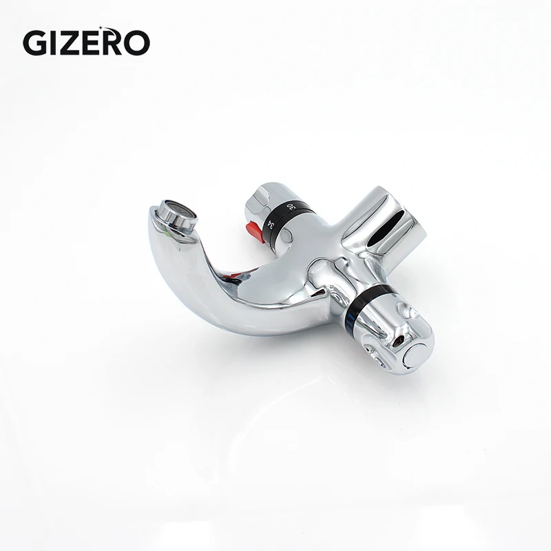 New Arrival Bathroom Basin Mixer Chrome Finish Dual Handle Temperature Control Deck Mounted Basin Thermostat Faucet ZR984