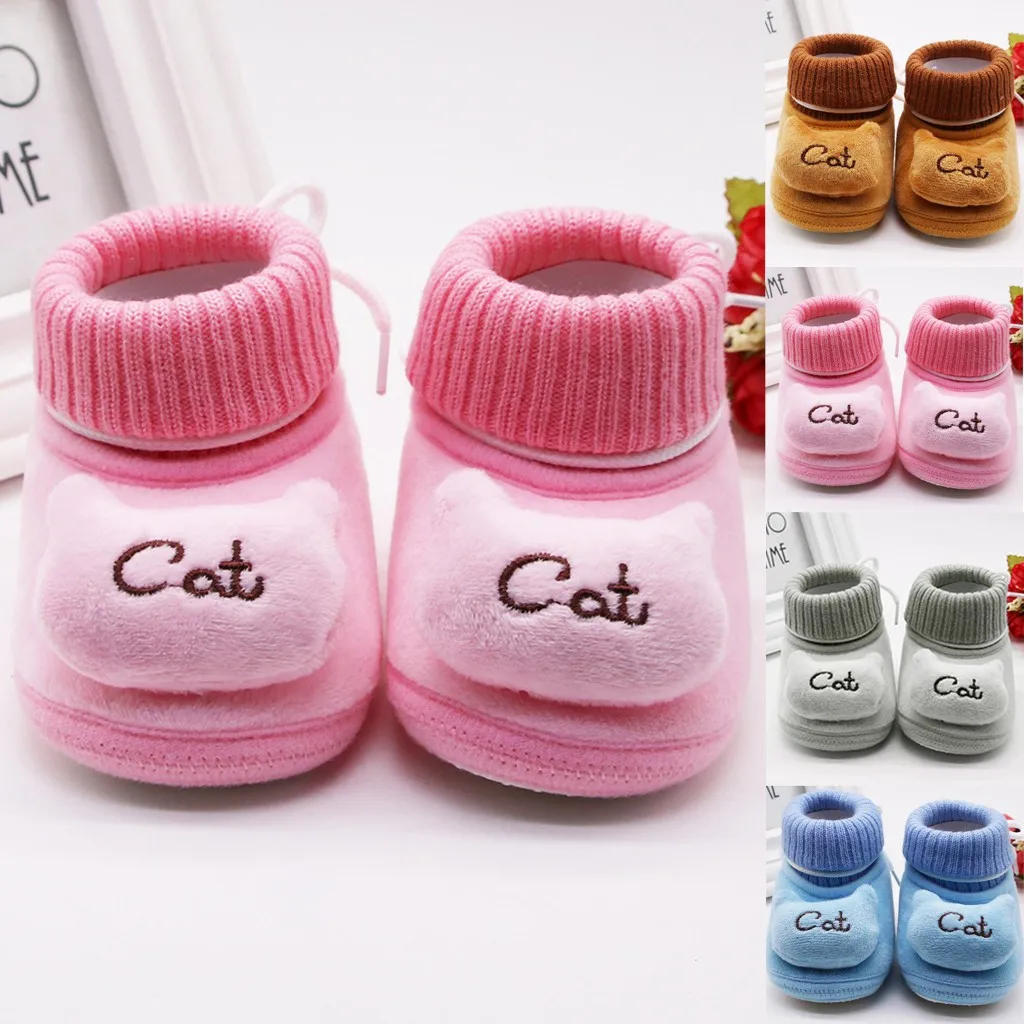 

Infant Newborn Baby Girls Cashmere Plush Cat Winter Boots Soft Sole Warm Shoes First Walkers Baby Booties Infant Shoes