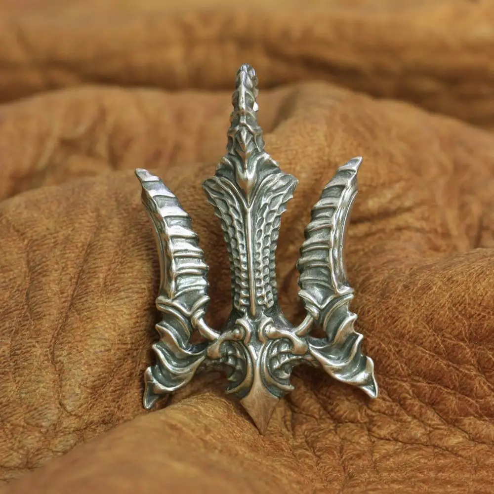 925 Sterling Silver King of Sea Trident Pendant Mens Biker Pendant TA242