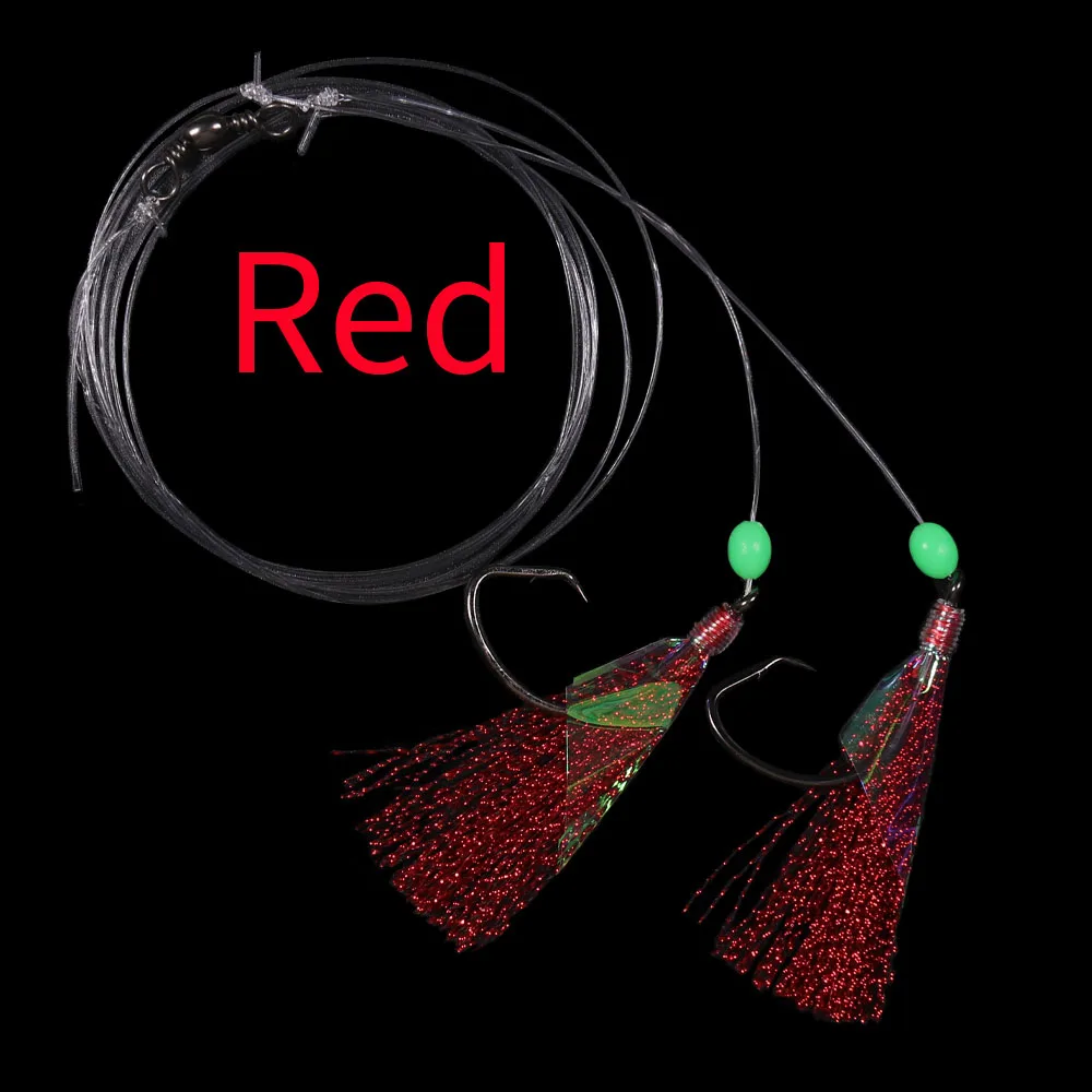 ICERIO-aparejos Sabiki de cebo de piel de pez Flash con 2 ganchos, aparejos de pargo de pesca marina con barril giratorio, tamaño 1/0 # ~ 8/0 #, 5