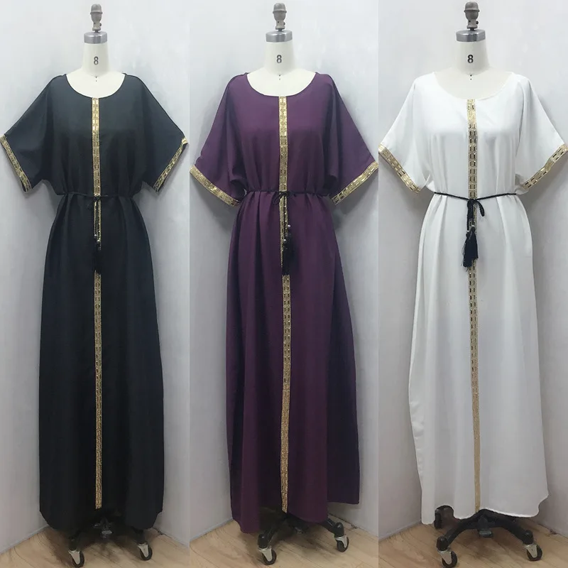 Abayas for Women Muslim Fashion Dress Summer Short Sleeve Linen Middle East Dubai Abaya Turkey Islam Kaftan Moroccan Robes 2022