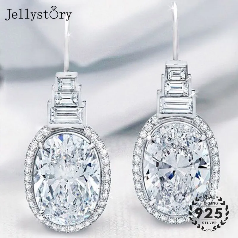 Jellystory 925 Sterling Silver Female Earrings with Oval Shape Zircon Gemstone Pagoda Drop Earring Wedding Party Gifts Jewellery