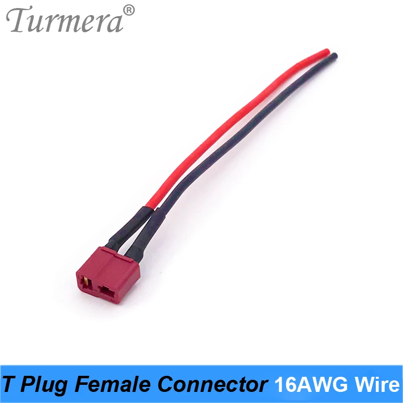 T Plug Female Connector Plug with Silicon 16AWG Wire 15cm Length for 18650 32650 21700 Electric Bike Battery 36V 48V Use Turmera